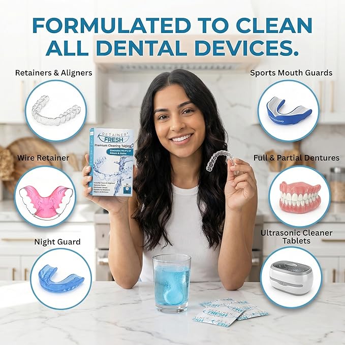 Retainer Fresh Retainer Cleaner Tablets - Denture Cleaner, Retainer Cleaning Tablets, Mouth Guard Cleaner, Aligner Cleaner, Brite Retainer Tablets 120 Tablets 4 Month