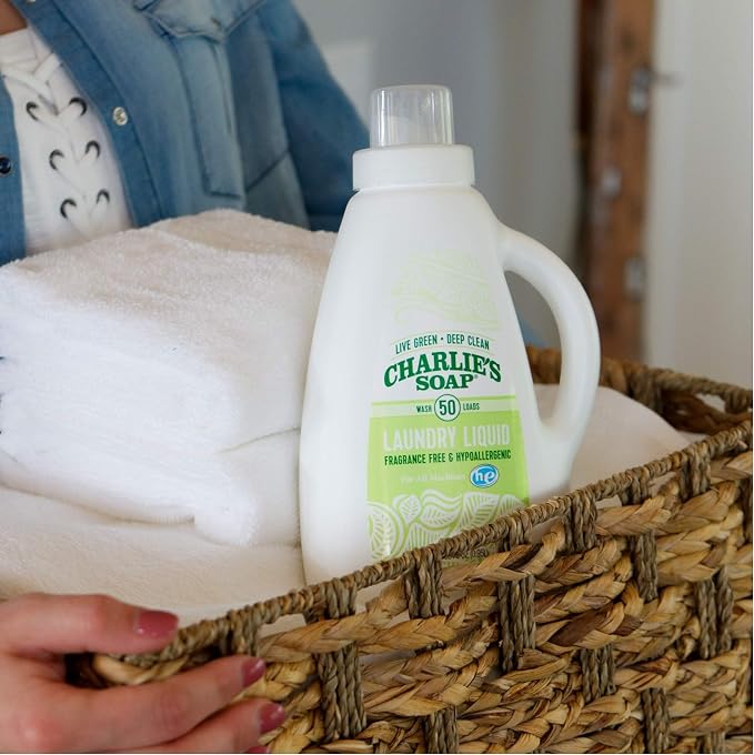 Charlie’s Soap Laundry Liquid (50 Loads, 1 Pack) Natural Deep Cleaning Hypoallergenic Laundry Detergent – Safe, Effective and Non-Toxic