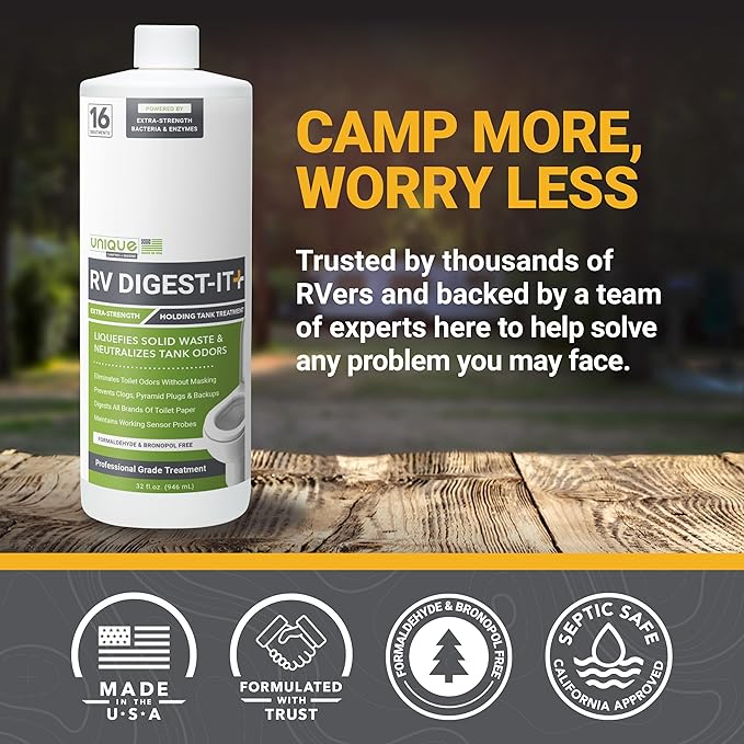 Unique RV Digest-It Plus - RV Holding Tank Treatment Eliminates Odor, Liquifies Waste and Toilet Paper, RV Waste Digester (32 oz)