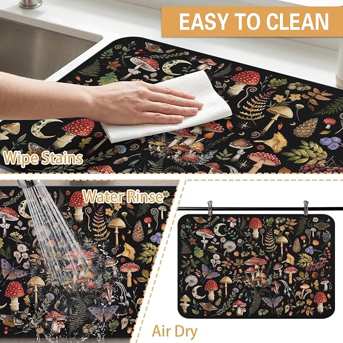 Kitchen Countertop Dish Drying Mat,Super Absorbent Coffee Bar Mat for Maker Espresso Machine, Anti-Slip Accessories for Kitchen Countertops 23x15 Inch