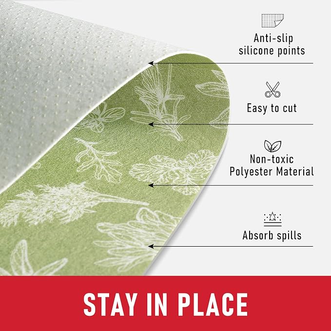 Cooyes Shelf Liner for Refrigerator & Drawer, Non-Adhesive Cabinets Liner for Kitchen Cupboard & Fridge, Breathable Cloth Material, Vegetable-Patterned, 12" x 360", Sage Green