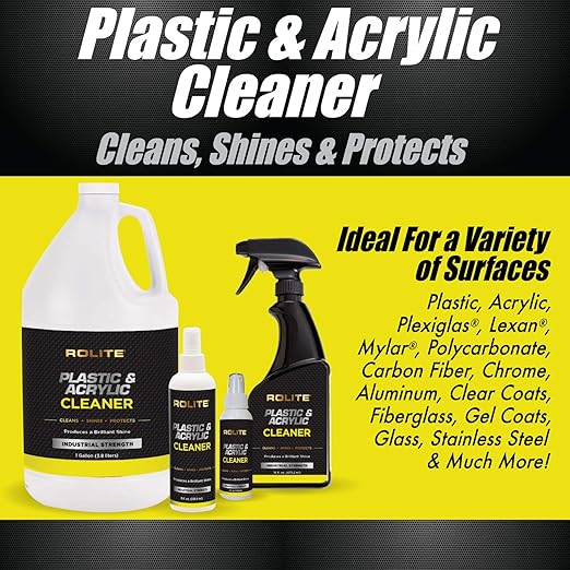 Rolite RPAC1g Plastic & Acrylic Cleaner Spray Refill, 1 Gallon, High Shine Protectant & Polish for Nonporous Surfaces, Streak-Free Formula for Windshields, Windows, Headlights, Retail Displays