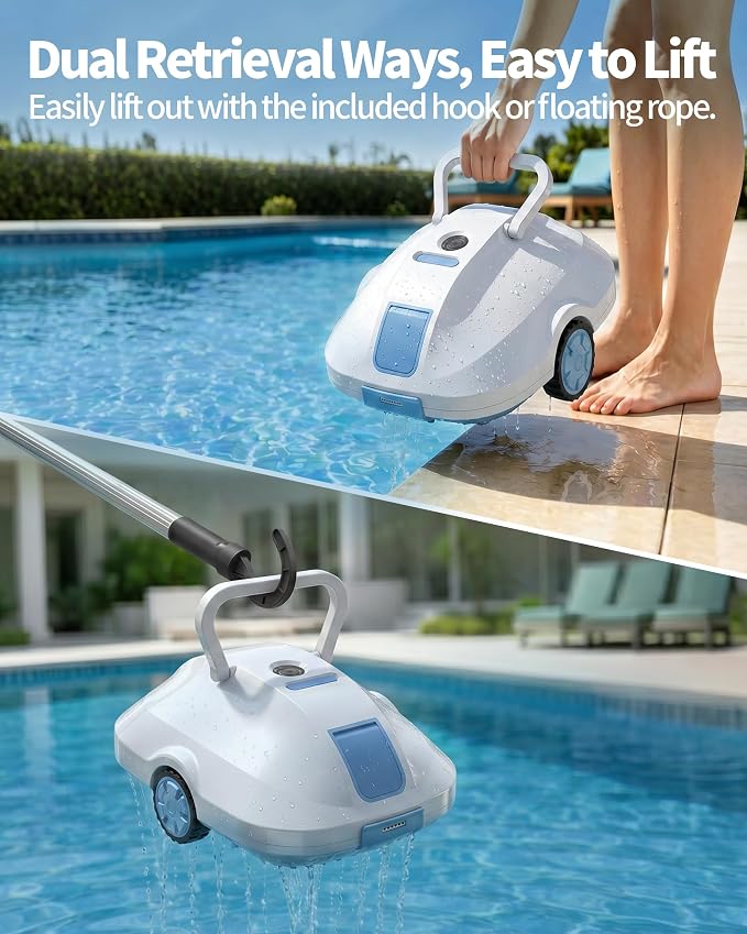(2026 Upgrade) Robotic Pool Cleaner -Up to 250-Min Cordless Automatic Pool Vacuum Robot for Above Ground & Inground Pools -Powerful Suction Self-Parking for Swimming Pool up to2200 Sq. Ft -White