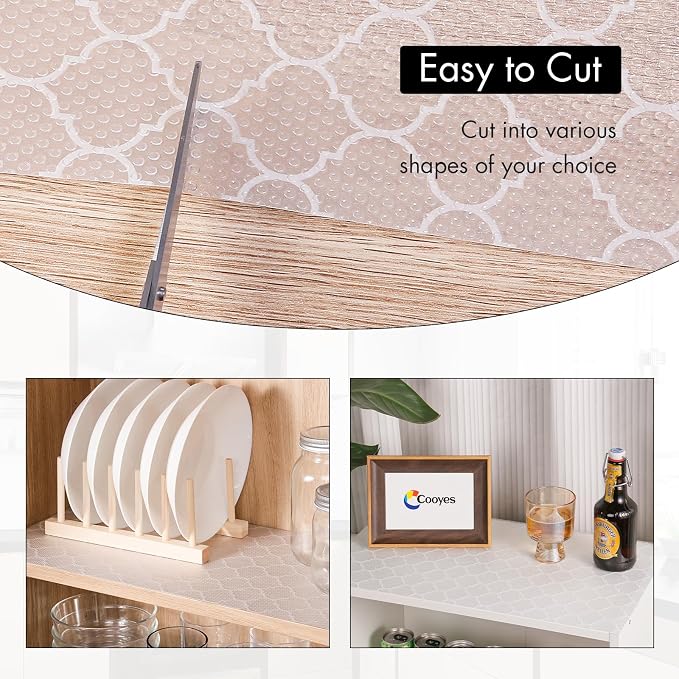 Cooyes Shelf Liner for Kitchen Cabinets – Non-Adhesive Waterproof Drawer Liner – Durable EVA Material Easy-to-Cut Shelf Paper for Refrigerator, Cupboard, Dresser with Modern Pattern