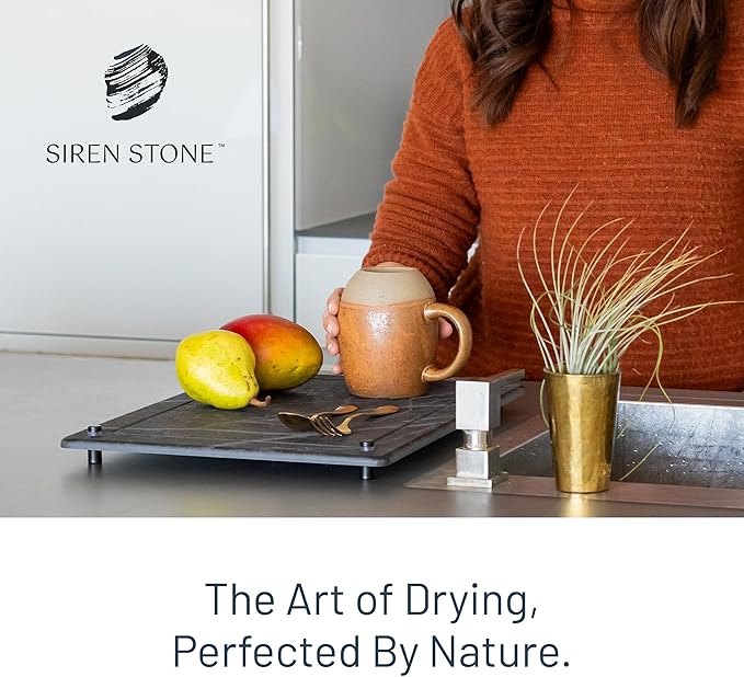 Natural Stone Dish Drying Mat, Standard Size, Slate Color - Diatomaceous Earth Kitchen Mat | Quick Drying, Non-Toxic, BPA-Free, Eco-Friendly | Female-Founded USA Brand (15.7"x11.8")
