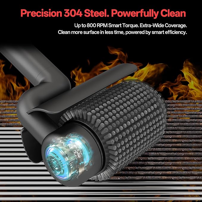 Electric Grill Brush Bristle-Free, 800RPM Safe Barbecue Cleaner with 30kg Pull Resistance 304 Stainless Steel, 120Mins Cordless Power Scrubber for World Cup BBQ, Save 70% Time