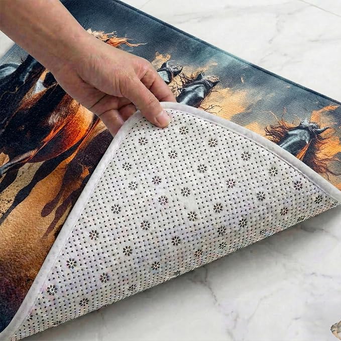 WODEJIA Non Slip Bath Rugs Sponge Foam for Bathroom,Flannel Mat Rug for Living Room, Absorbent MatS for Forlaundry Room and Kitchen,Galloping Steed Welcome Mat 24x16 Inches