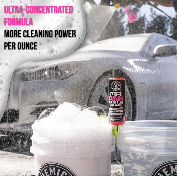 Chemical Guys Mr. Pink Super Suds Car Wash Soap Plus Chenille Premium Microfiber Wash Mitt Bundle Kit, High Foaming Pink Shampoo And Scratch Free Wash Mitt For Cars Trucks SUVs Daily Drivers, 64 Fl Oz