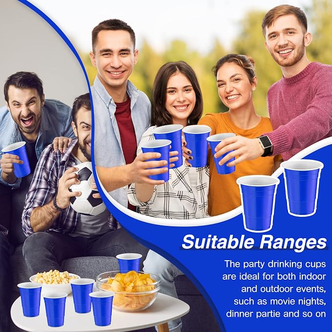 Lounsweer 100 Pcs 16 oz Disposable Party Cups Plastic Heavy Duty Drinking Water Cups for Birthday Baby Shower Wedding BBQ Picnic Party Supplies(Blue)
