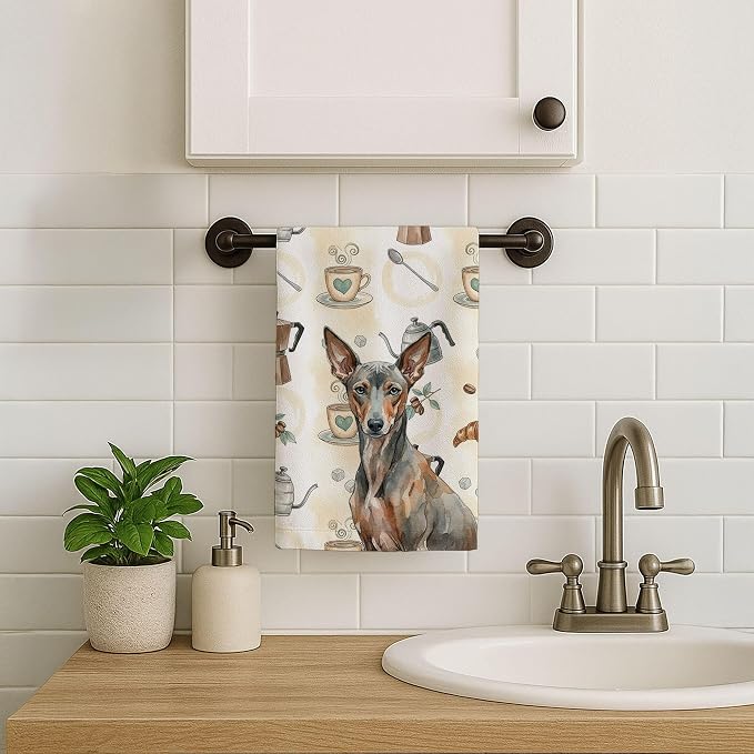 Caroline's Treasures Xoloitzcuintli Coffee Bar Kitchen Towel Velour Plush Front and Cotton Loop Back Machine Washable