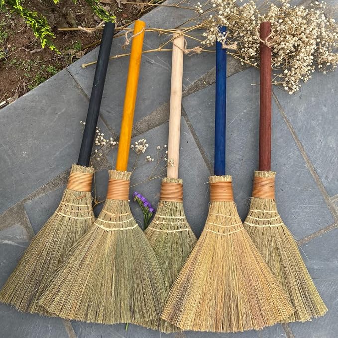 Natural Whisk Sweeping Hand Handle Broom - Vietnam Handmade Straw Soft Broom Design for Home, Kitchen, Grage, Bedroom 12.2" Width, 28.35" Length