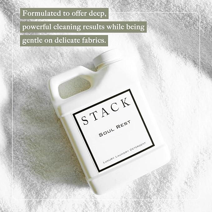 STACK Soul Rest Luxury Laundry Detergent - Premium Scented Laundry Detergent for HE & Standard Washers - Infused with Jasmine & Saffron - Paraben & Dye Free - Gentle & Effective Cleaning - 32 oz
