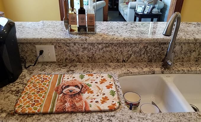 Caroline's Treasures Miniature Red Poodle Heirloom Fall Dish Drying Mat Absorbent Dish Drying Mat Pad for Kitchen Counter Dish Drainer Mat for Countertop, 14 x 21", Multicolor