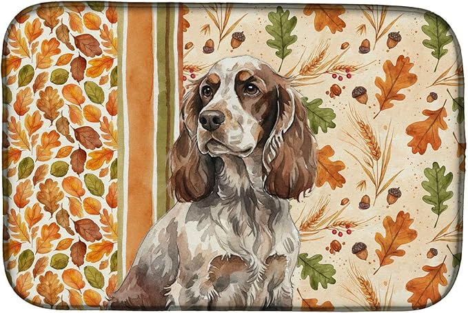 Caroline's Treasures Liver Roan English Cocker Spaniel Heirloom Fall Dish Drying Mat Absorbent Dish Drying Mat Pad for Kitchen Counter Dish Drainer Mat for Countertop, 14 x 21", Multicolor