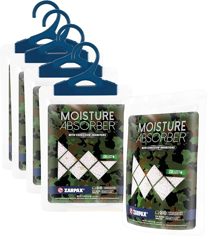 Zarpax Moisture Absorbers For Gun Safe 7.5 oz/212g - Gun Safe Dehumidifier Prevents Corrosion - Protects Gun & Gear - Desiccant Dehumidifier Removes Excess Moisture - Set of 5