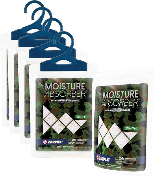 Zarpax Moisture Absorbers For Gun Safe 7.5 oz/212g - Gun Safe Dehumidifier Prevents Corrosion - Protects Gun & Gear - Desiccant Dehumidifier Removes Excess Moisture - Set of 5