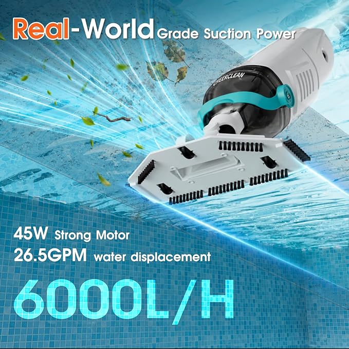 Cordless Handheld Pool Vacuum for Above Ground Pools - 26.5GPM Real Suction,Time-Saving Directional-Control,60min Runtime,2 Vac Heads & 4 Filter Bags,Leaf Net for Hot Tubs & Inground Pools -Green