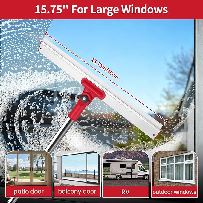 2-in-1 Professional Window Squeegee, 86.6'' Window Cleaner Tool with 6-Section Extension Pole, Window Cleaning Kit with 4 Microfiber Cloth, Window Washing Equipment for in/Outdoor Windows
