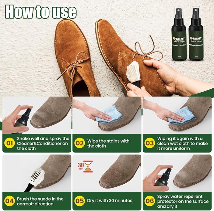 KIEMT Premium Suede and Nubuck Care kit,Leather Cleaner and Conditioner,Suede Protector Spray,Double Face Leather,Suede Cleaner for Shoes,Couch,Boot,Furniture