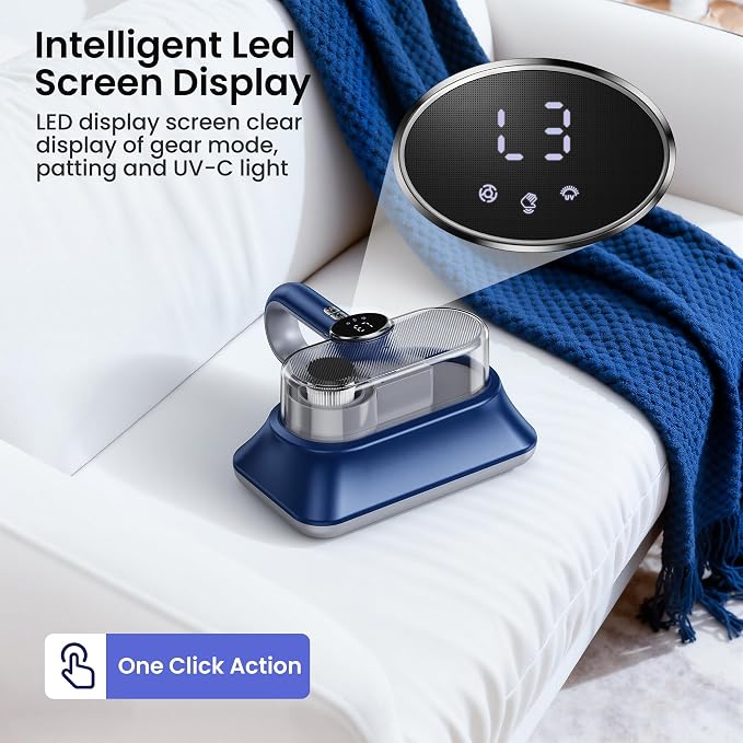 Mattress Vacuum Cleaner Powerful Vibration Handheld Couch Vacuum with UV-C Light and LED Display, HEPA Filter, Versatile Bed Vacuum Cleaner Cordless with Type-C Charging Port for Bed, Sofa, Carpets
