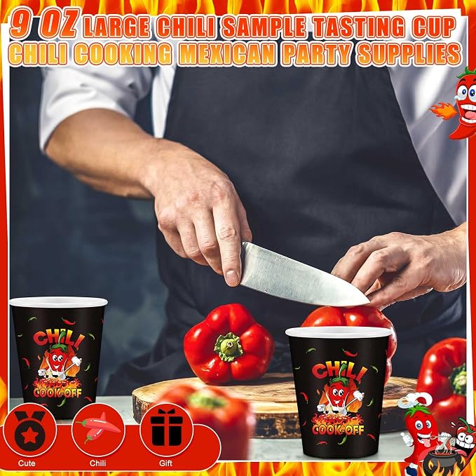 Ziliny 200 Pcs Chili Cook off Party Decorations Disposable Chili Cook off Paper Tasting Cups Food Sample Bowls for Mexican Party Supplies(Stew,9 oz)
