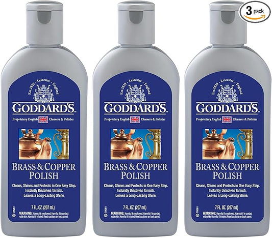 Goddard's Copper & Brass Polish, Copper Cleaner & Brass Cleaner for Long-Lasting Shine, Metal Polish for Pewter, Chrome & More, Metal Polishing Compound, 7 Oz. - 3 Pack