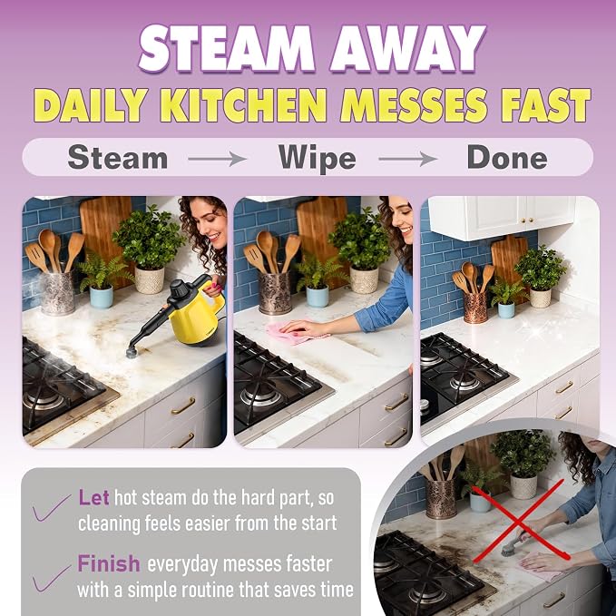 Handheld Steam Cleaner for Home, 1200W Pressurized Multi-Surface Steamer with 10 Accessories, High-Temperature Chemical-Free Cleaning for Bathroom, Kitchen, Tile, Grout, Windows, Shower Doors and Car