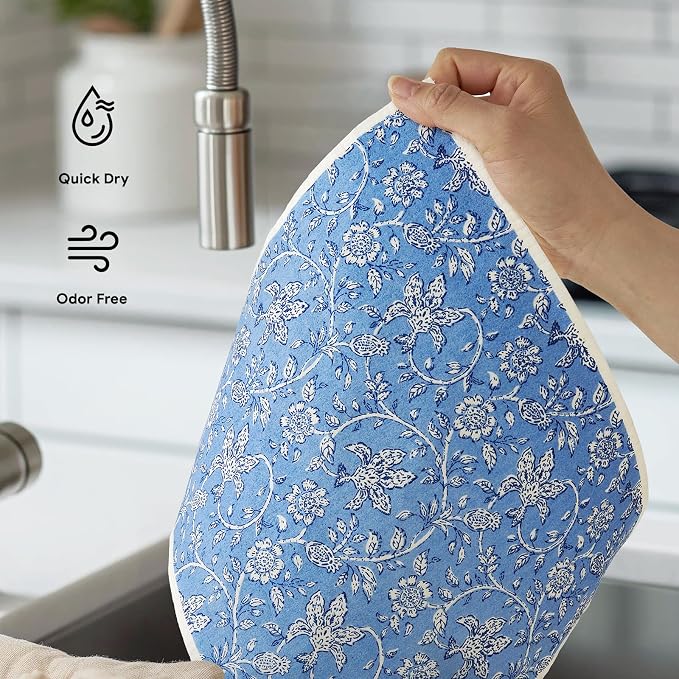 RECYCO Swedish Dishcloths for Kitchen | 4 Pack Oversized Washable Dish Rags | Large Cellulose Reusable Cleaning Paper Towels | Absorbent Counter Dish Cloth Sponge XL Kitchen Wipes, 12" L x 10" W