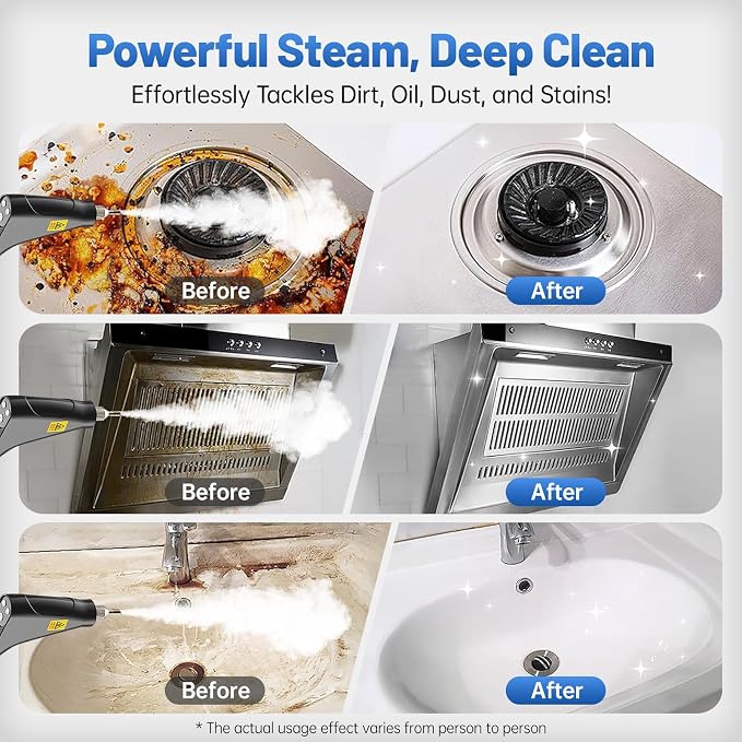 High Pressure Steam Cleaner, 6-Level Adjustable, 15s Heat-Up, 1.2L Large Tank. Portable High Temp Bathroom Power Steamer Cleaning Machine Steam Cleaner For Home Use Kitchen Grease Car Cleaning
