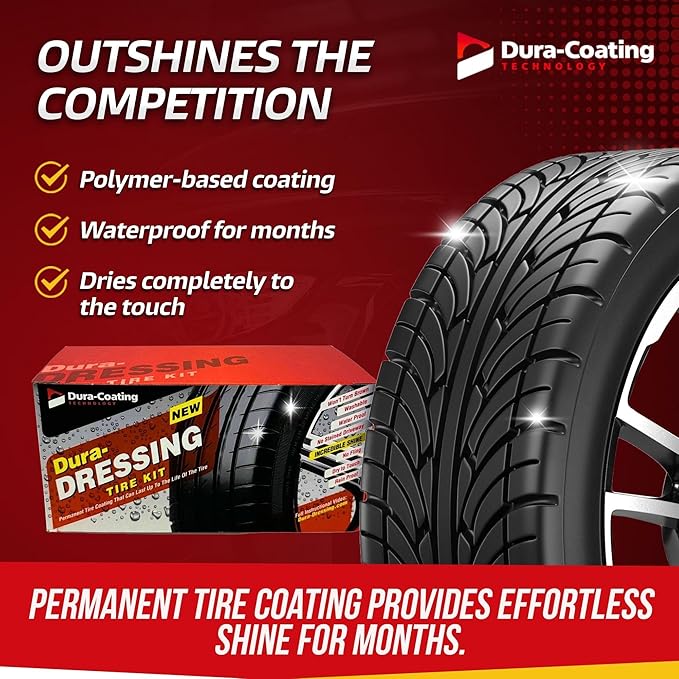DURA-COATING TECHNOLOGY, Dressing Total Tire Kit - Single Size Car Kit - Tire Dressing, Cleaning and Restoration Kit for Cars - High Gloss Coating to Renew and Protect Your Tires - Made in USA