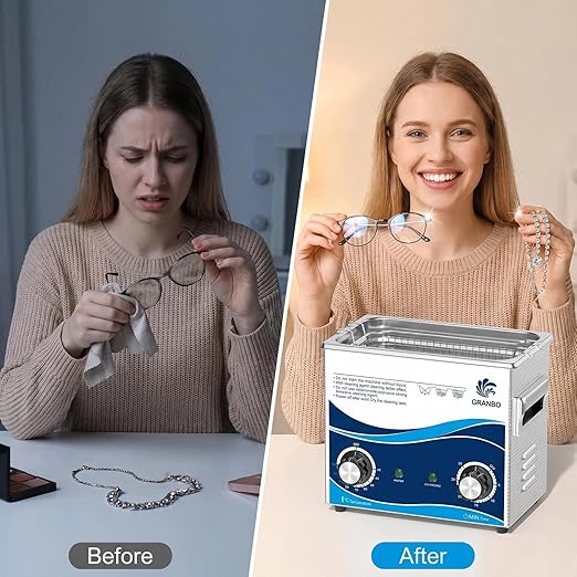 Granbo Ultrasonic Cleaner 3.2L 120W Ultrasonic Jewelry Cleaner 40kHz with Heater Timer and Degassing, 110V Sonic Cleaner with Knobs, Lab Ultrasonic Cleaner for Jewelry Eyeglass Dental Parts Cleaning