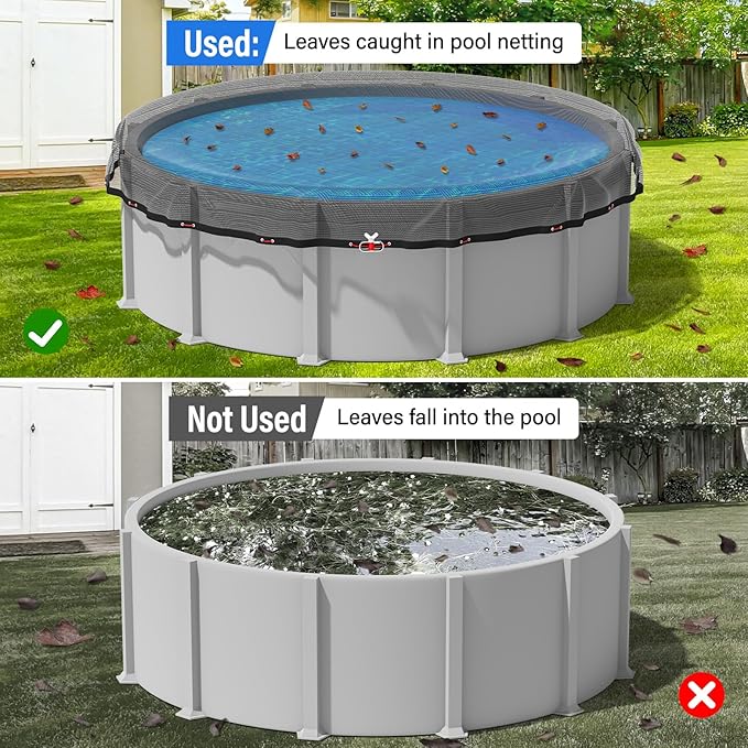 21FT Pool Leaf Net Cover Round Pool Net Cover for Above Ground Pool, Heavy Duty Pool Cover with Winch and Cable for Leaves and Debris