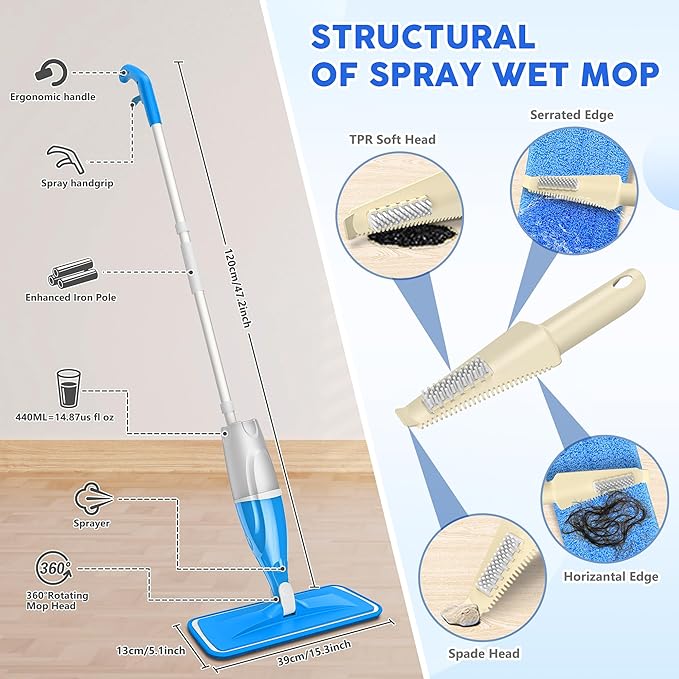 Microfiber Spray Floor Mops with 10 Mop Pads for Floors Cleaning