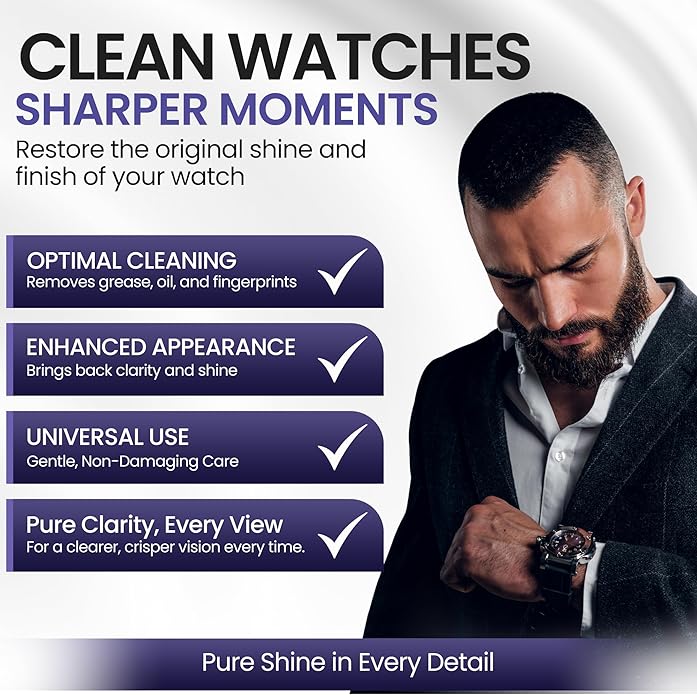 Watch Cleaning Kit - Cleans All Watches and Jewelry Including Metals, Crystals and Rubber - 1 x 2oz and 1 x 8oz Watch Cleaner Gel Spray, 3 x Microfiber Cloth, 2 x Horsehair Brush