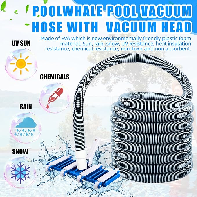 4 Pcs Swimming Pool Vacuum Kits 13" Vacuum Head with 1-1/2" x 29.5 ft Hoses, 13.7ft Pole and 17" Skimmer Net Flexible Head with Wheels for Above Ground Inground Hot Tub Cleaning Tool