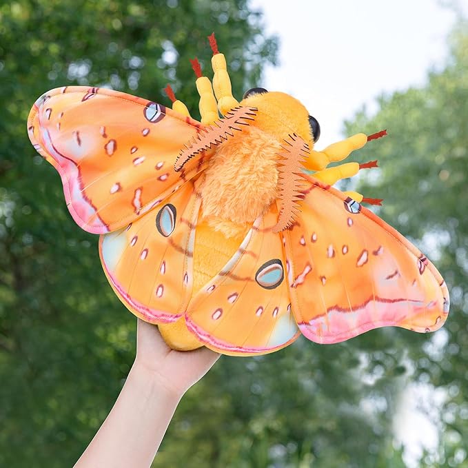 Moth Stuffed Animals Toy, Lifelike Yellow Moths Plush 11in, Realistic Soft Big Wing Plushies Figure Gift Collection for Kids