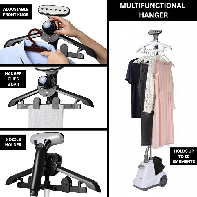 SALAV Heavy Duty Commercial Full-Size Garment Steamer with Foot Pedals and Extra Large 3L (101.5 oz) Water Tank, 1800 watts, 90+min of Continuous Steam (White)