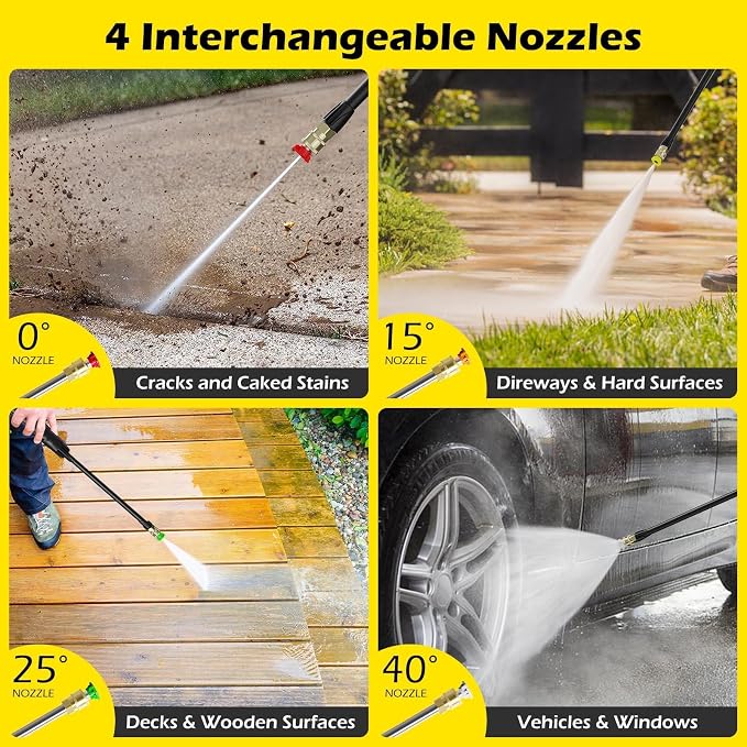 5000PSI PressureWasher PowerWashers 4 Quick Connect Nozzles and Foam Cannon for Cars Driveways Patios Fences