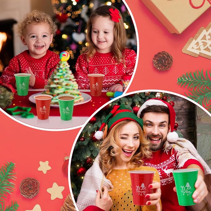 Sliner 60 Pcs 16 oz Christmas Disposable Cups Bulk Plastic Coffee Team Naughty or Nice Plastic Disposable Drinking Cups for Party Drinks Supplies