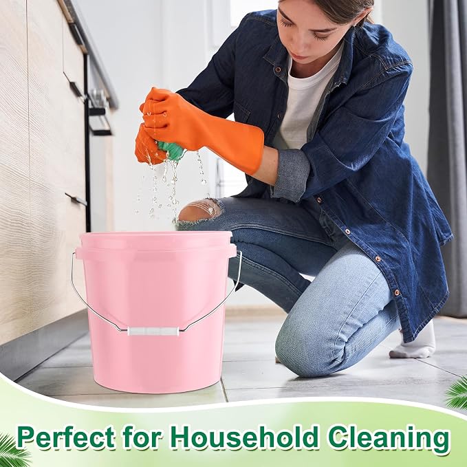 Tioncy 10 Pcs 2 Gallon Plastic Bucket with Lid Heavy Duty 2 Gallon Bucket Pail with Lid Handle for Storage Container Home Household Cleaning (Light Pink)