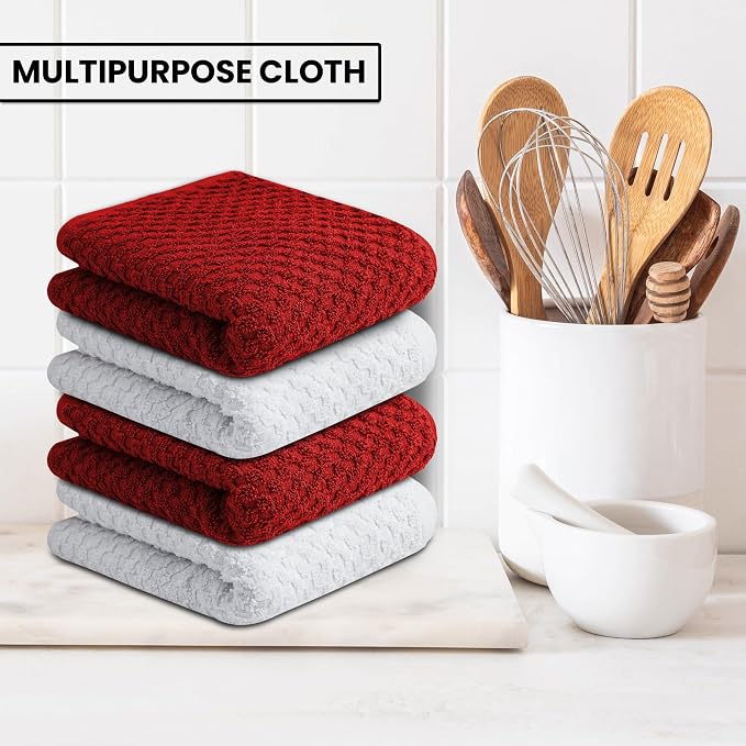 Infinitee Xclusives Premium Dish Cloth - Red [Pack of 4] 100% Cotton 13 x 13 Inches Kitchen Cloth - Premium Kitchen Rags – Pack of 3, 100% Cotton 15 x 25 Inches Absorbent Dish Rags