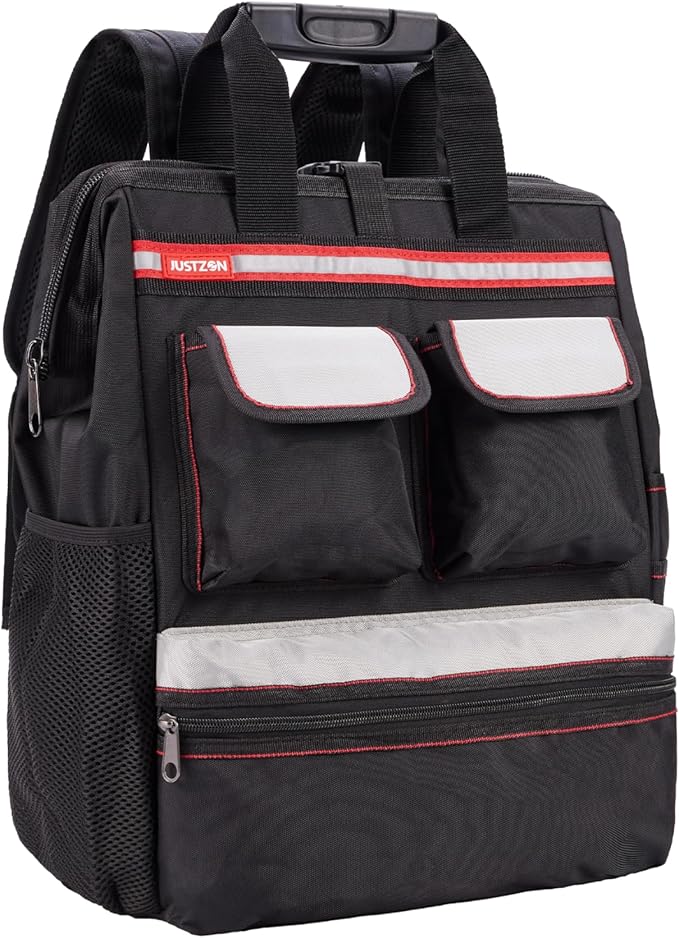 Backpack Tool Bag with Padded Back Support Heavy Duty Tool Kit Carrier Storage Bags for Electrician, Plumber, HVAC, Cable Repairman