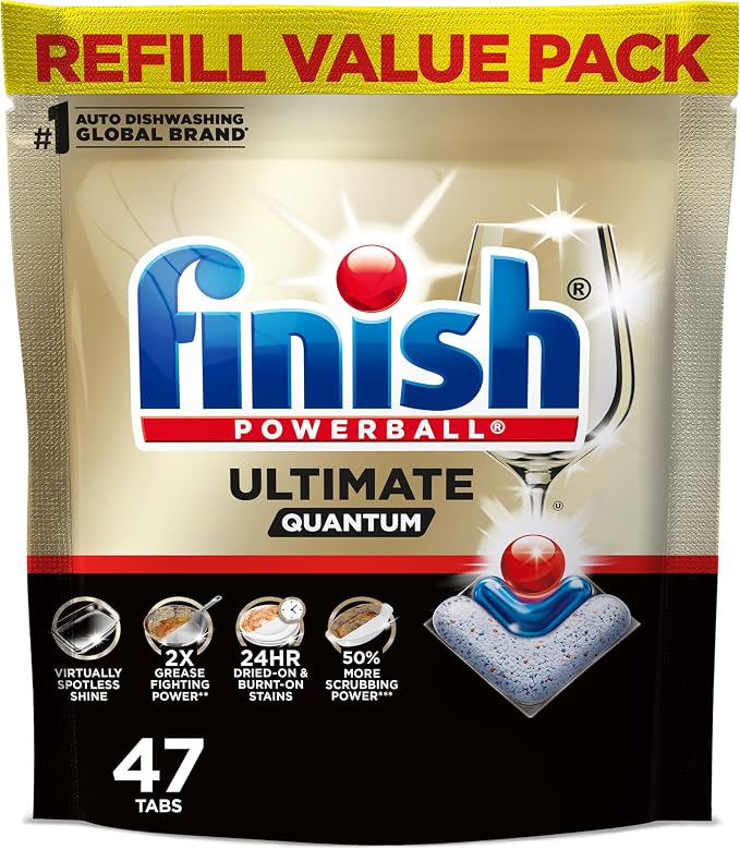 Finish Ultimate Quantum Dishwasher Pods, New & Improved Formula, Dishwasher Detergent Dish Soap, Removes Burnt-On & Dried-On Stain, Degreasing & Scrubbing Power, Fresh Scent, 47 Count