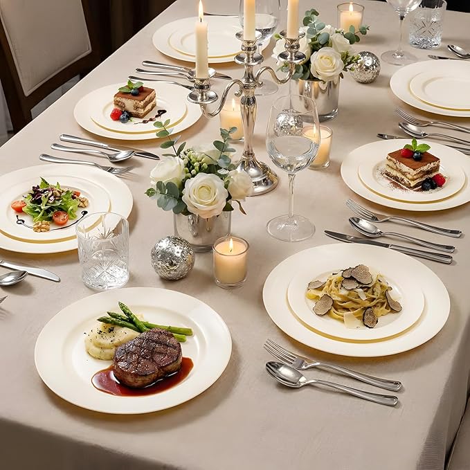 I00000 100 Pc Ivory Plastic Plates,7inch Small Cream Dessert Plates, Elegant Disposable Plate Perfect for Birthday, Wedding, Baby & Bridal Shower or Party (100 Guests)