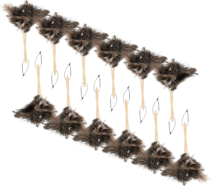 Superio Ostrich Feather Duster Fluffy Dust Remover, with Wooden Handle Reusable for Cleaning Homes, Ceilings, and Furniture (12 Pack)