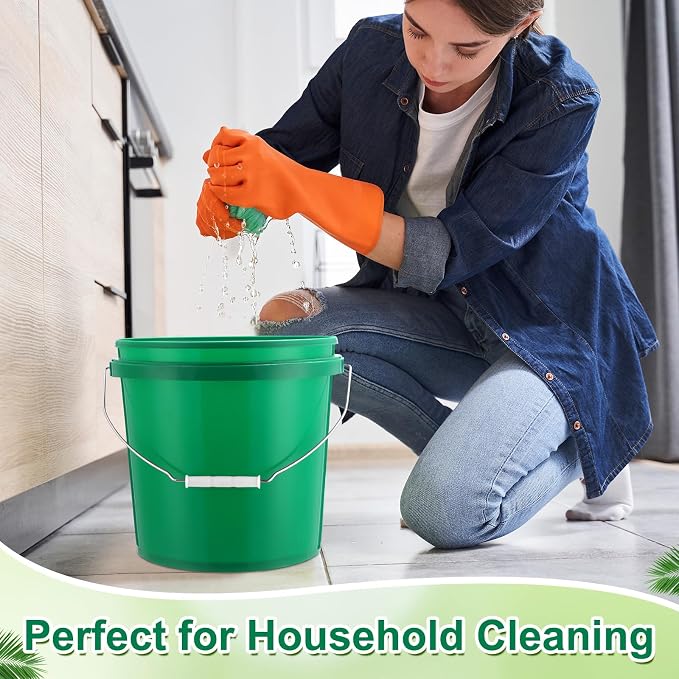 Tioncy 24 Pcs 2 Gallon Plastic Bucket with Lid Heavy Duty 2 Gallon Bucket Pail with Lid Handle for Storage Container Home Household Cleaning (Green)
