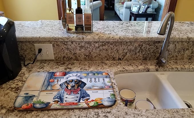 Caroline's Treasures DAC6211DDM Bluetick Coonhound The Chef Dish Drying Mat Absorbent Dish Drying Mat Pad for Kitchen Counter Dish Drainer Mat for Countertop, 14 x 21", Multicolor