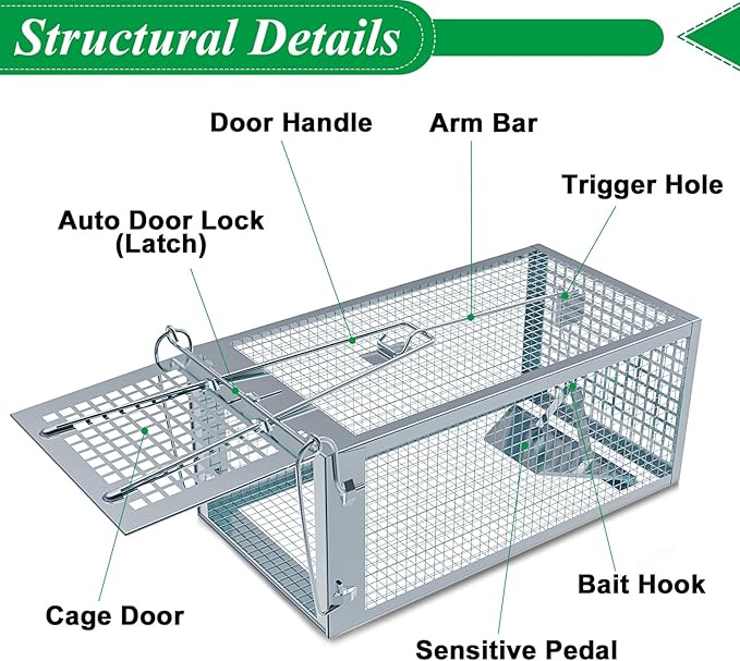 2 Packs Humane Rat Trap Outdoor, Wanqueen Humane Mouse Traps Indoor for Home, Small Rodent Chipmunk Trap and Other Live Animal Cage Catch and Release