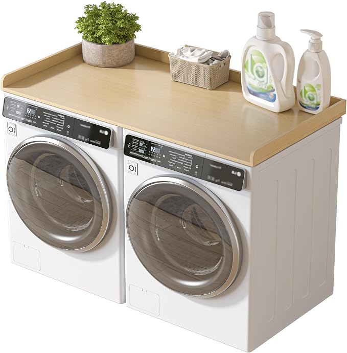 Piskyet Washer Dryer Countertop,Laundry Countertop with Edge Rails,27.5" Depth x 54" Wood Countertop for Washer Dryer,Laundry Machine Topper for Laundry Room Organization (Original Wooden Color)