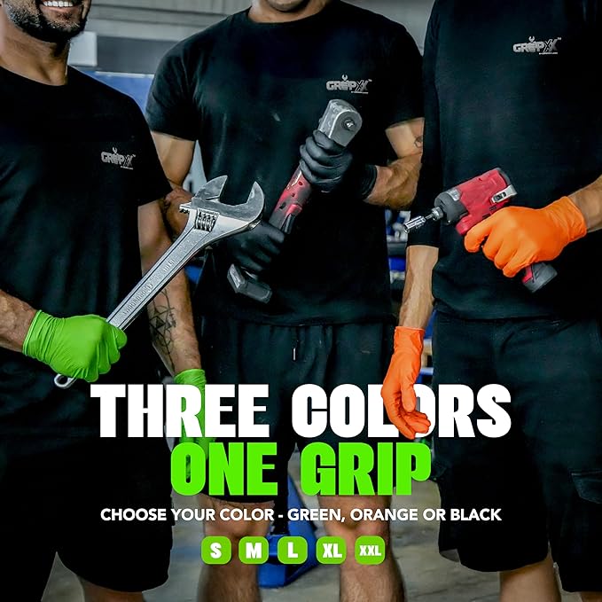 GRIPXX Herkules Grip Heavy Duty 8Mil Green Nitrile Gloves,3D Raised Diamond Texture-Latex & Powder Free-Industrial, Mechanic | Pack of (100 CT)